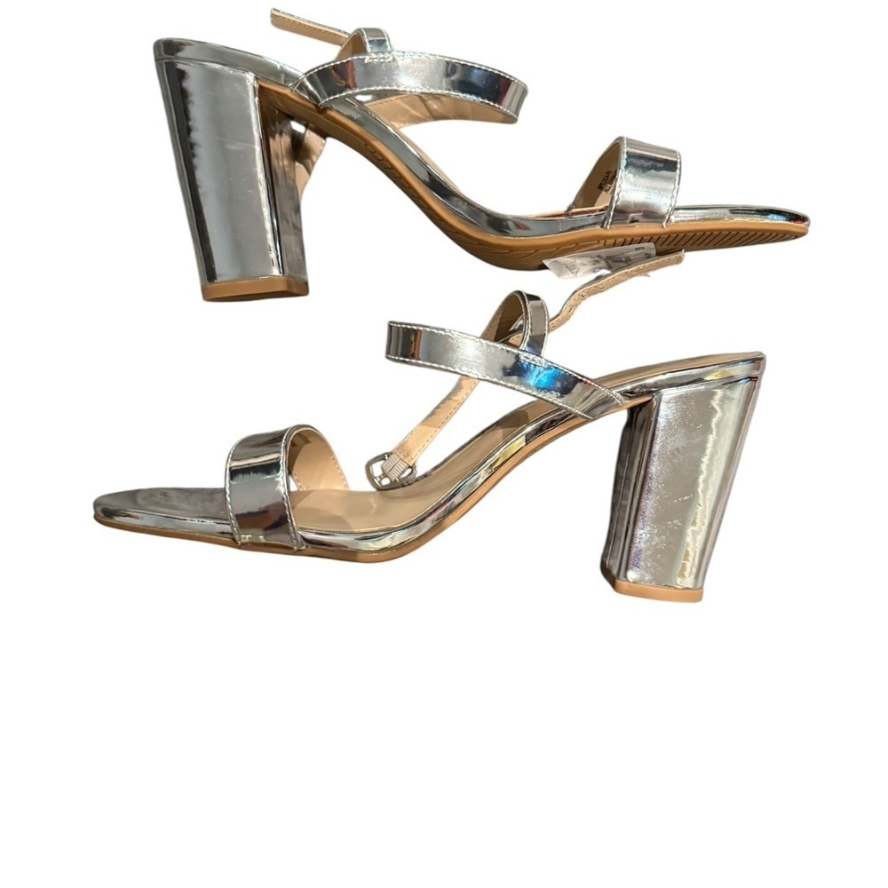 BP Silver Block Heel Heels with Ankle Strap